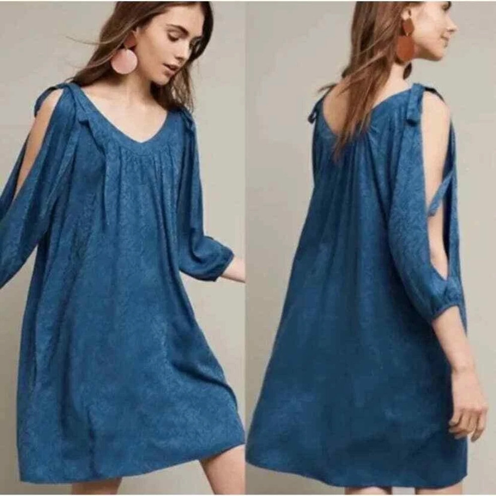 Anthropologie Holding Horses Swing Dress Leyton Blue Short Open Sleeve S‎